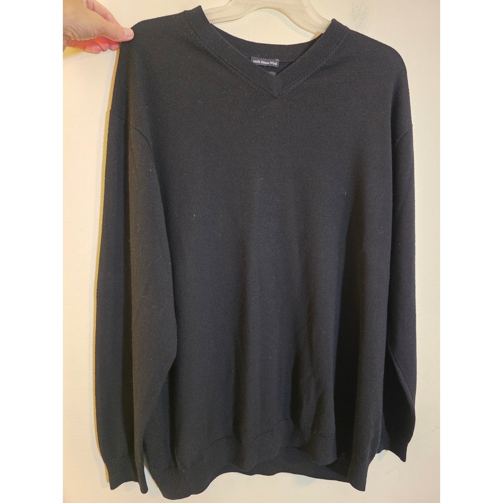 Rochester Mens Black 100% Merino Wool V-Neck Sweater Size 2XLT Big Tall